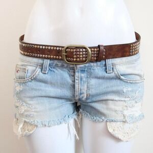 y2k brown studded leather belt western eyelet belt